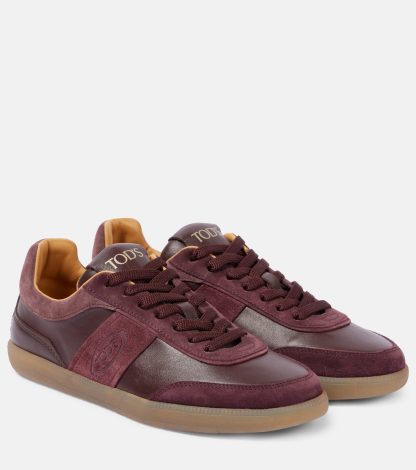 réplique de luxe Tods Baskets Tabs en cuir bordé de daim rouge