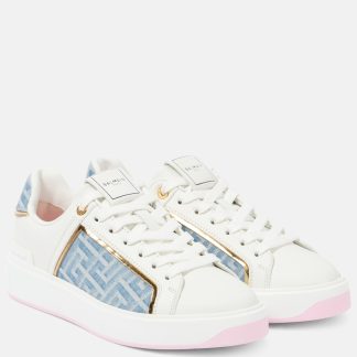 vente chaude designer Balmain Baskets B-Court en cuir bordé de denim blanc