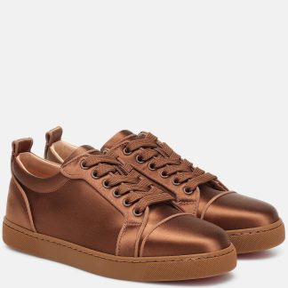 vente chaude designer Christian Louboutin Baskets Louis Junior en satin de soie marron