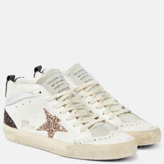 vente chaude designer Golden Goose Baskets Mid Star en cuir pailleté blanc