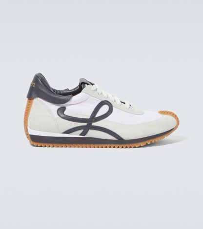 vente chaude designer Loewe Baskets Flow Runner en daim blanc