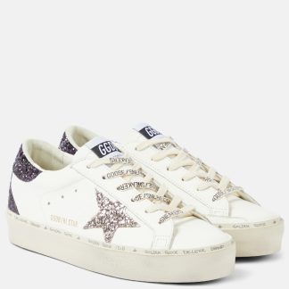 vente chaude luxe Golden Goose Baskets en cuir pailleté Hi Star blanc