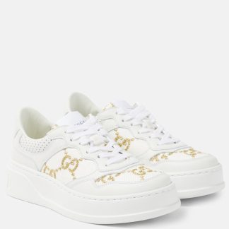 vente chaude luxe Gucci Baskets GG en cuir blanc