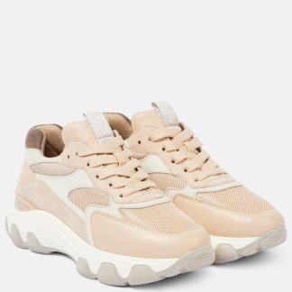 vente en gros de produits de luxe Hogan Baskets Hyperactive en cuir bordé de daim beige